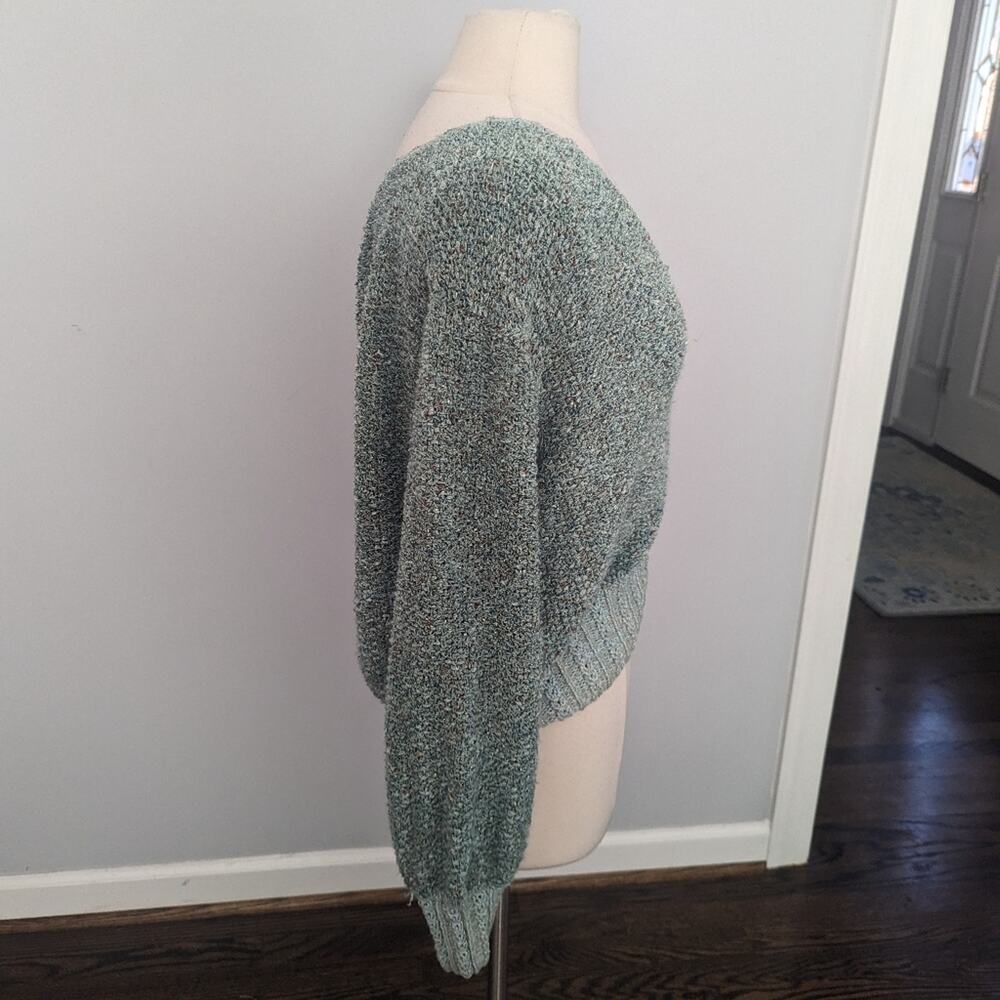 Vintage Women's Mint FINE POINTS LIZ TEKUS Sweater Gold Cardigan Boho Large - Picture 6 of 7